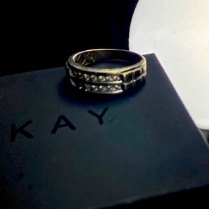 10k white gold wedding band with 3/4 ct diamonds